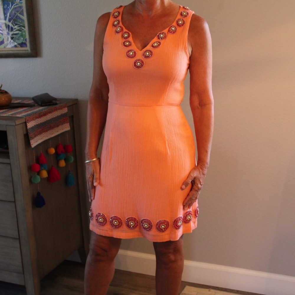 Stunning Tangerine Dress w/Exquisite Beadwork